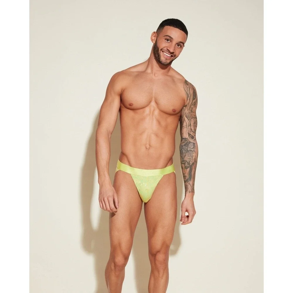Cosabella Never Say Never Neon Yellow Lace Sports Brief Men's size  S‎ NWT